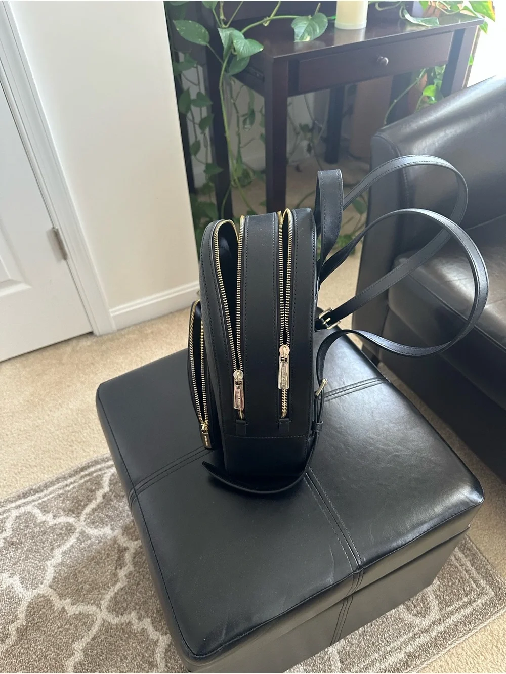 Michael Kors Black Pebbled Leather Mini Backpack with Gold Hardware